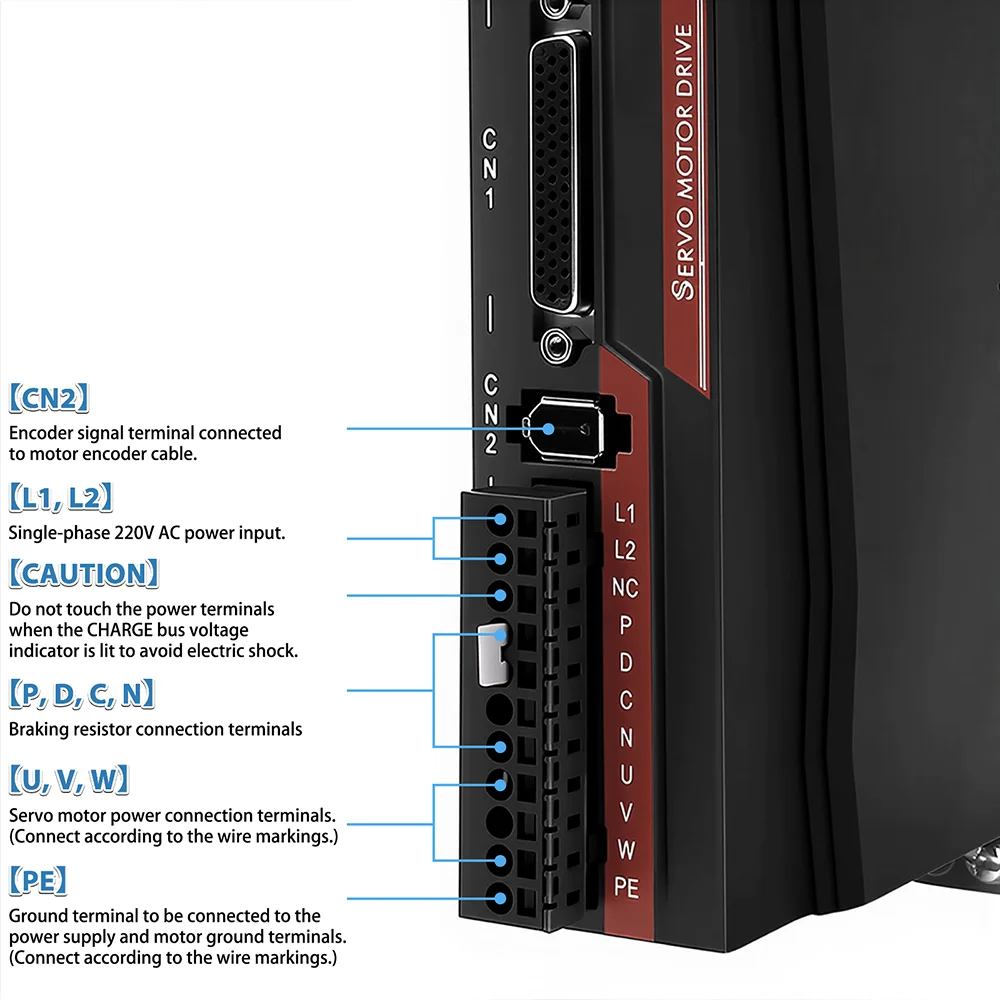220V AC Servo Motor Driver Kit 100W/200W/400W/750W/1KW 17Bit Single Absolute Encoder 60/80mm Flange With Modbus RS485/EtherCAT