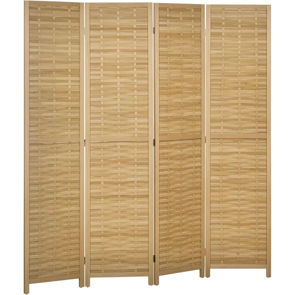 

4 Panel Room Divider, 5.5' Tall Bamboo Portable Folding Privacy Screens, Hand-Woven Double Side Partition Wall Dividers