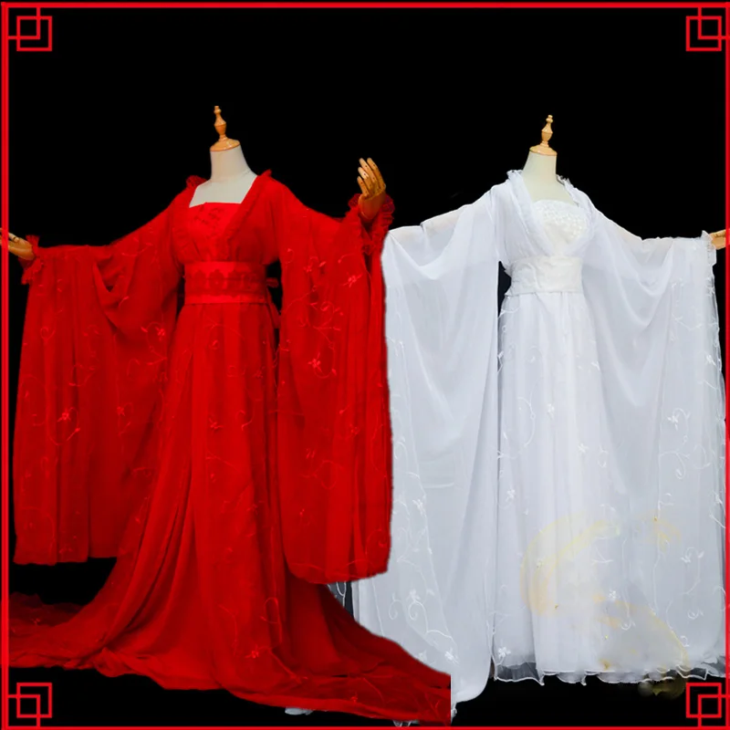 Vintage Original White Red Intimacy Good Sisters Female Dragon Fairy Costume Hanfu Cosplay Stage Performance Dance Outfits