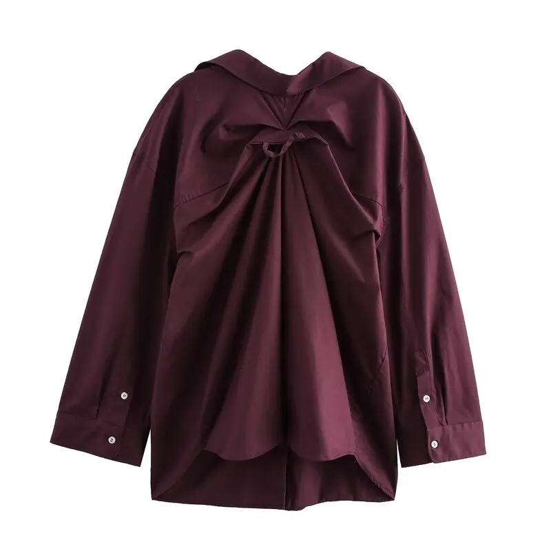 Autumn Winter Loose Fit Long Sve Women's irt Ba Pleated Silk Gauze Versatile Sle Regular Length Premium Quali
