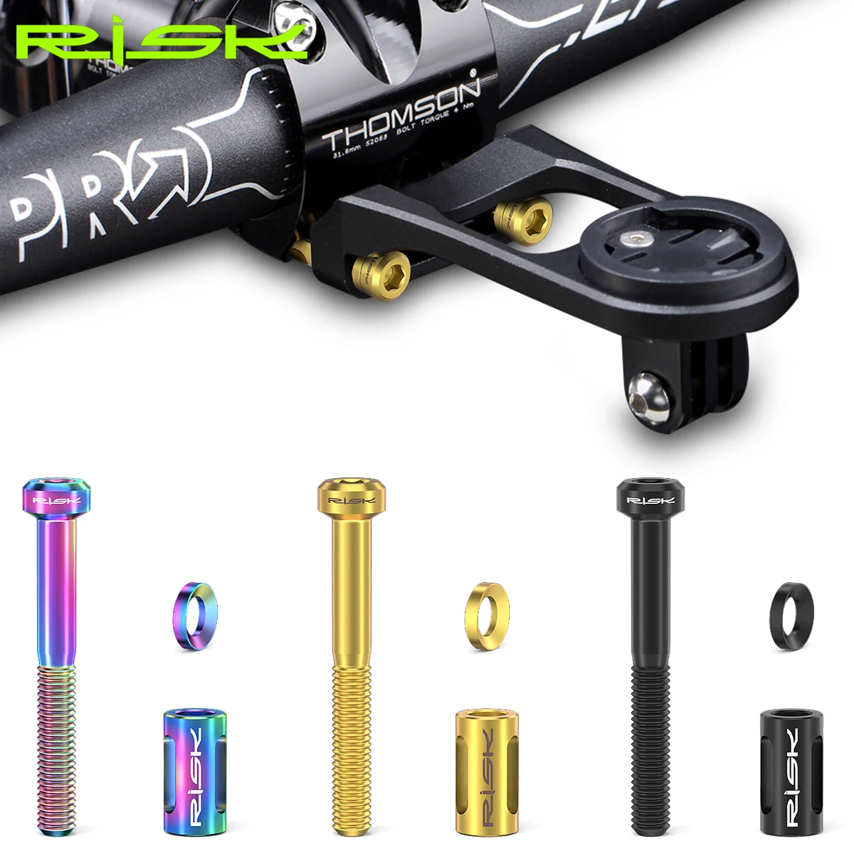 RISK M5x40 Bicycle Speedometer Holder Bolts Bike Computer Mount Extension Screw Set Stem-Mount Extension Bracket Light Clip