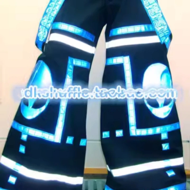 Alien Pattern Casual Pants Ghost Walk Costume Reflective Pants Shuffle Luminous Pants Hip-hot Dance Trousers Clothes 2024 New