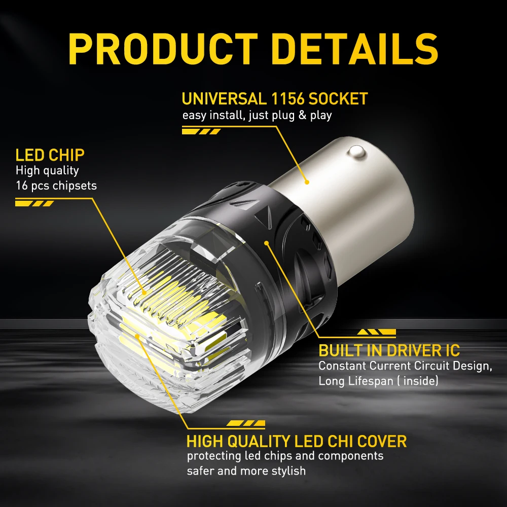 AUXITO 2 قطعة 1156 Ba15s P21 LED الذيل عكس مصابيح كهربائية مع غطاء واضح 6500 كيلو الأبيض ل DRL الفرامل مصباح قيادة 1500LM 12 فولت