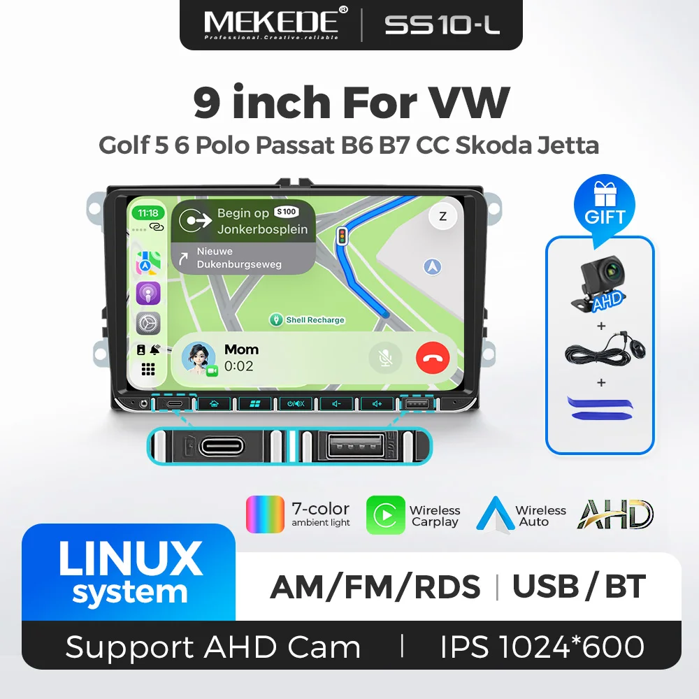 MEKEDE Stock UE 7/9 Pollici Sistema Linux Wireless CarPlay Android Auto 2Din Navigatore GPS Universale Autoradio per Volkswagen VW Golf 5 6 Polo Passat B6 B7 CC Skoda Jetta Lettore MP5 SWC BT WIFI USB