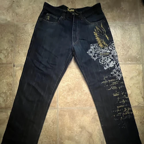 Imagen 2 del producto Pantalones vaqueros con estampado vintage antiguo de los años 2000, pantalones sueltos de tendencia gótica para hombre, pantalones anchos de moda hip hop de lavado súper grande