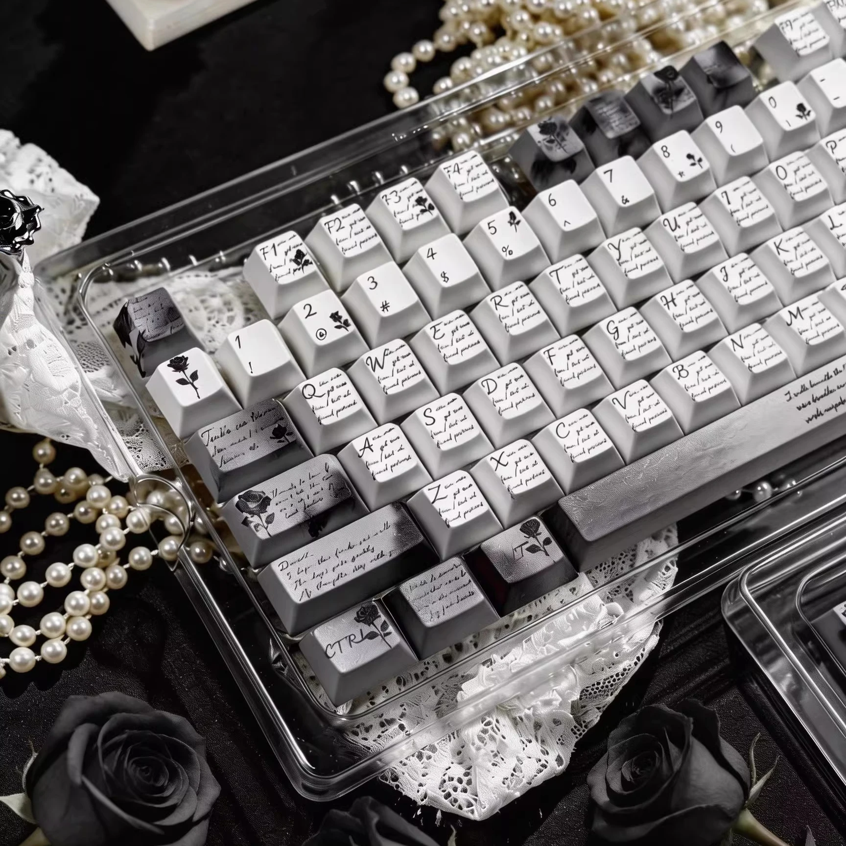 

Клавиши MAIMOOO Black Rose Keycaps Cherry PBT PC, черно-белые, в французском стиле, для кастомной клавиатуры