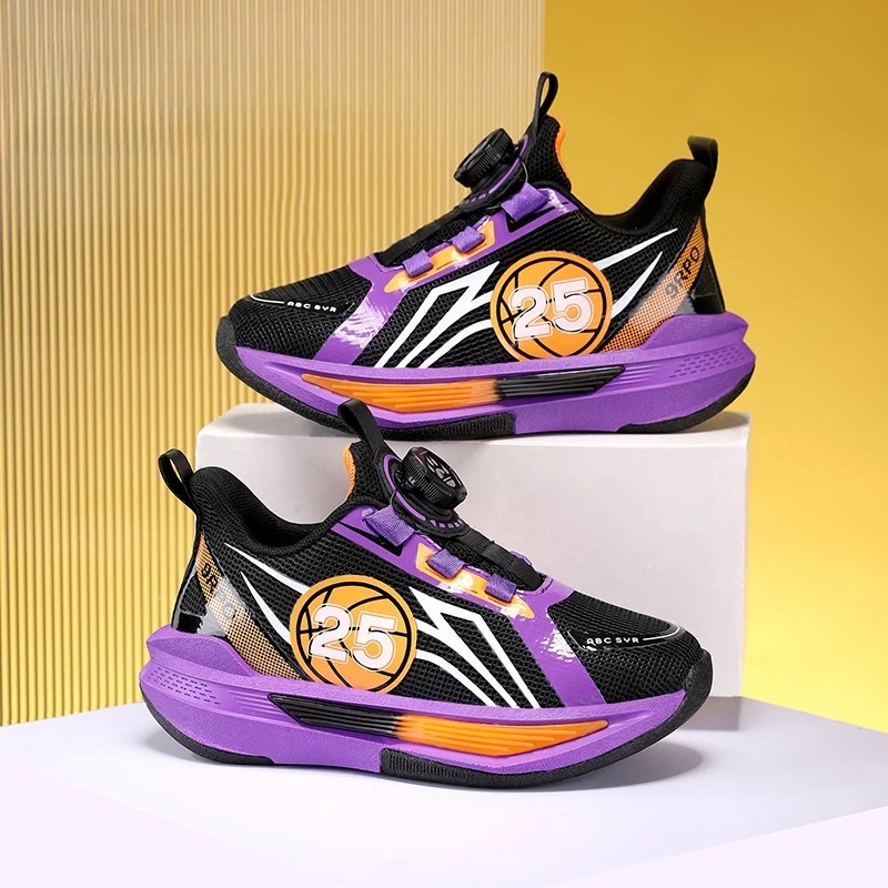 

New Design Children Basketball Shoes Boys Sneaker Knit Fabric Lightweight Soft Kids School Running Sports Tennis Sneaker for Boy