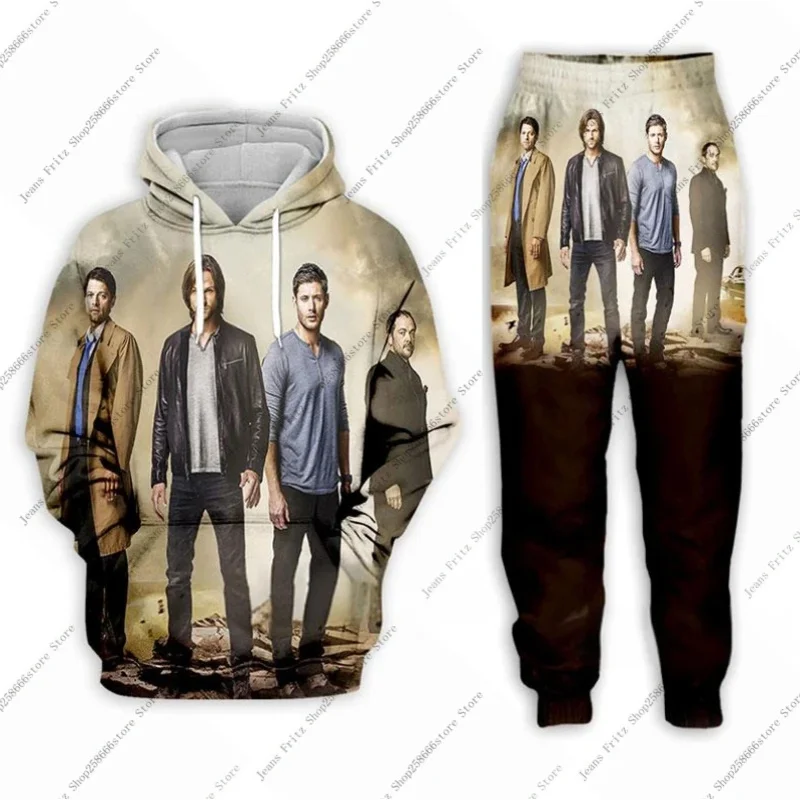 Supernatural 2Pcs Set 3D Print Hoodie Sweatshirt Men's Tracksuit 2 Piece Set Sportwear Men Women Unisex Clothing Kids Sets