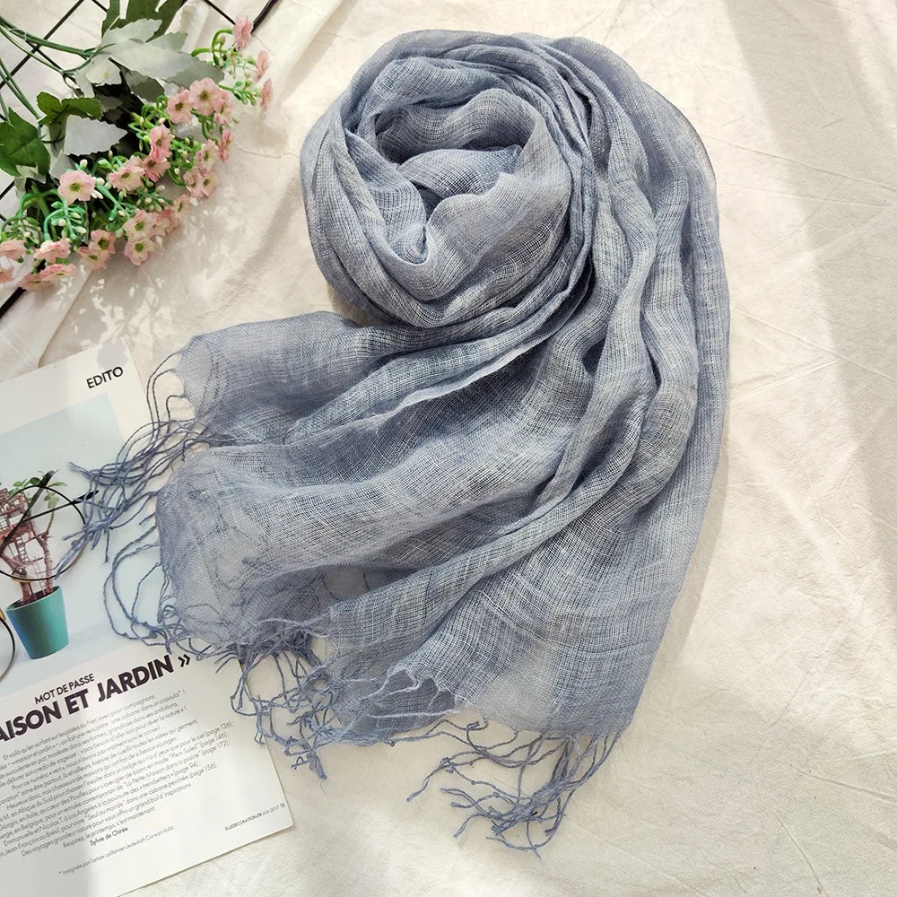 2024 Flax Luxury Brand Women Fashion Scarf Solid Silk Linen Shawls Scarves springSummer Lady Bandanas Pashmina Foulard Hijab 200