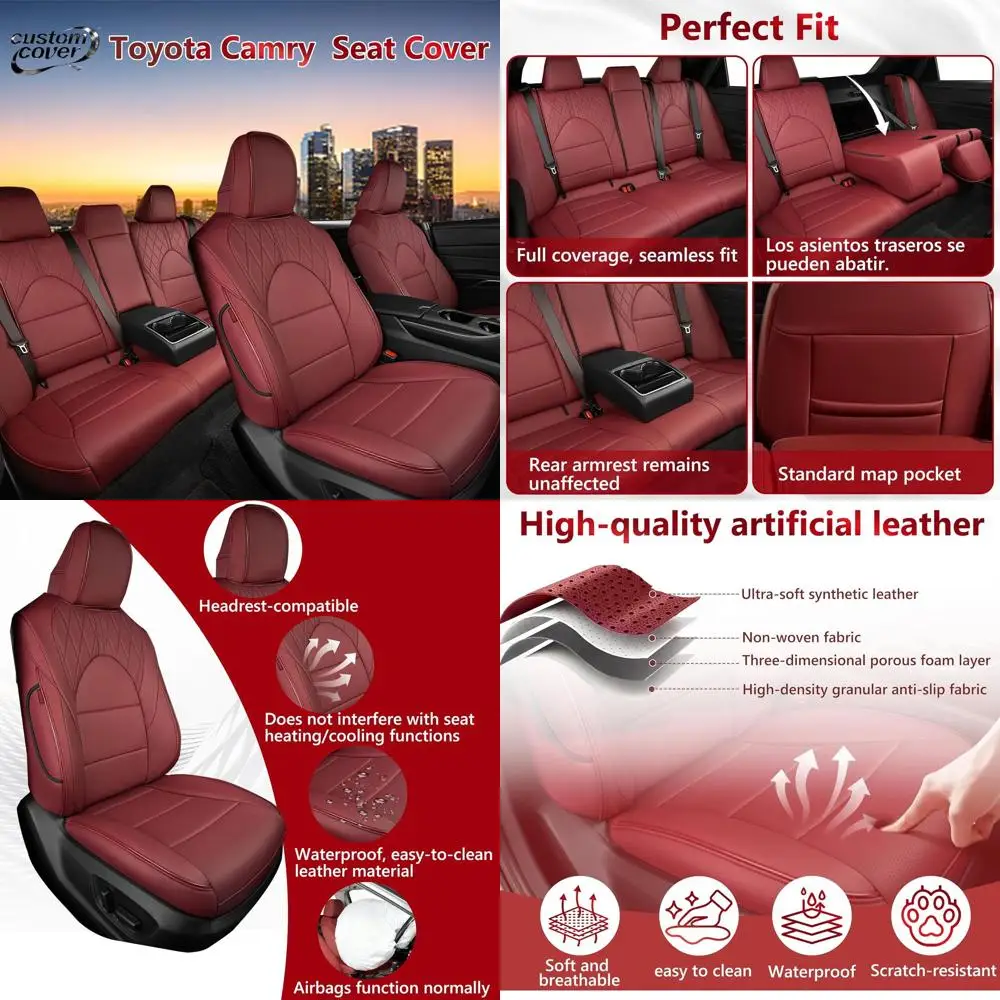 

Camry Seat Covers for Toyota Camry Hybrid XLE,Hybrid XSE 2018 2019 2020 2021 2022 2023 2024 Leather Full Set,Car Seat Protectors