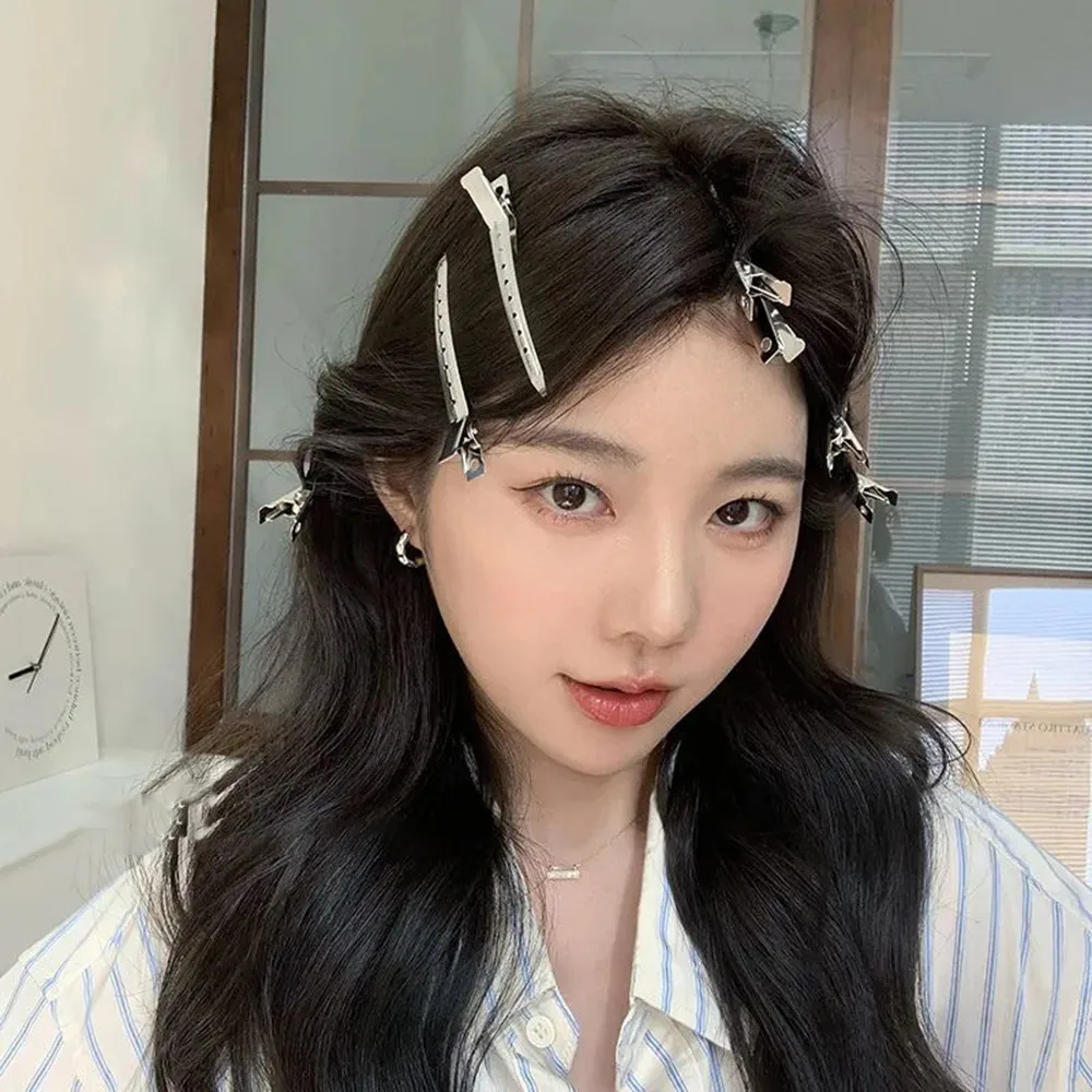 

5Pcs Sterling Silver Single Fork Duckbill Hair Clip Bangs Fixed Fluffy Natural Partition Perm Positioning Clip