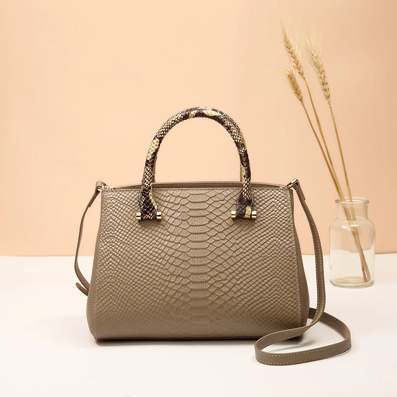 Bolso de hombro de cuero genuino para mujer, bolsos con patrón de serpiente, a la moda, informal, de alta calidad, versátil, de lujo