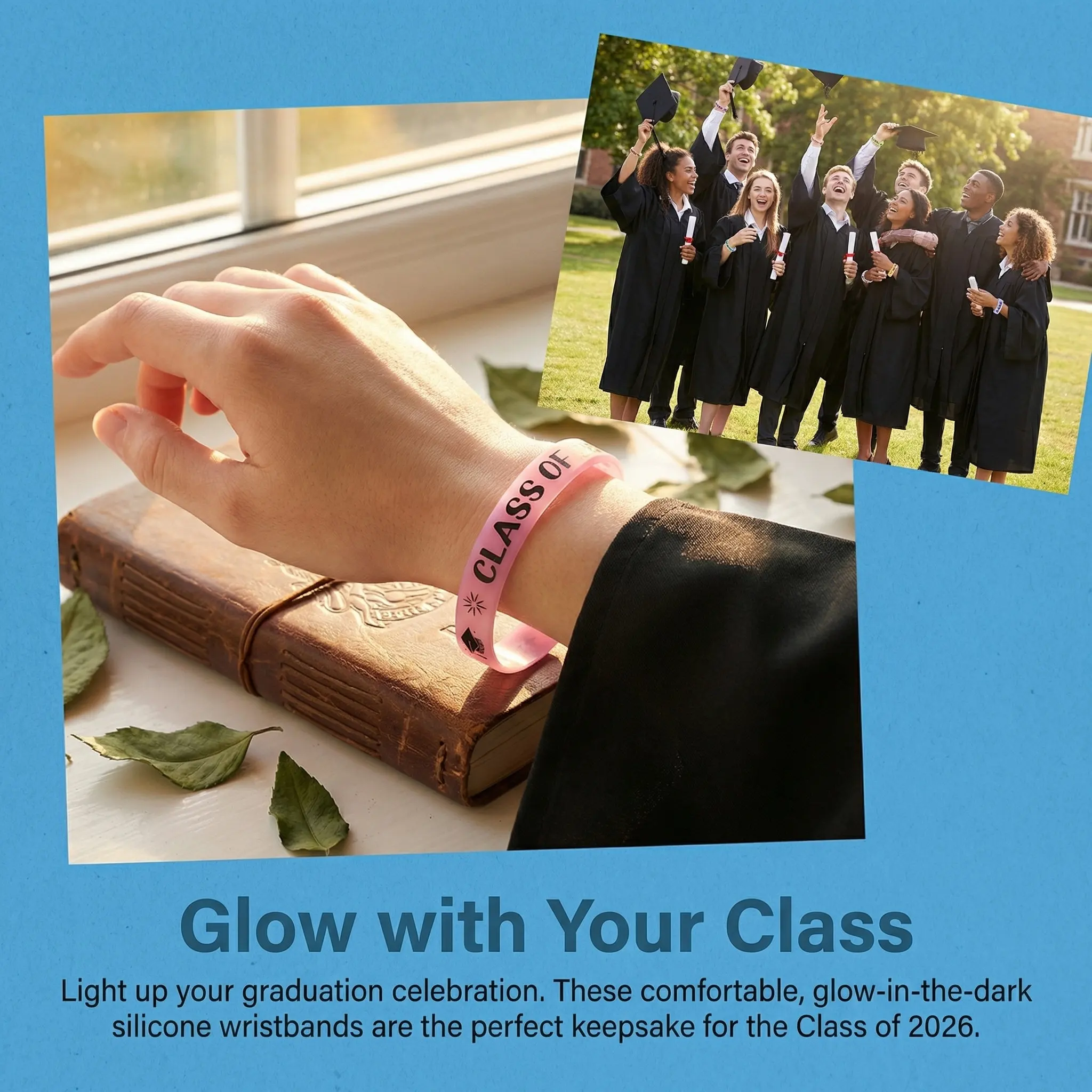 14Pcs Glow in Dark Graduation Wristbands Class of 2026 Silicone Bracelets School Party Favors Student Teacher Celebration