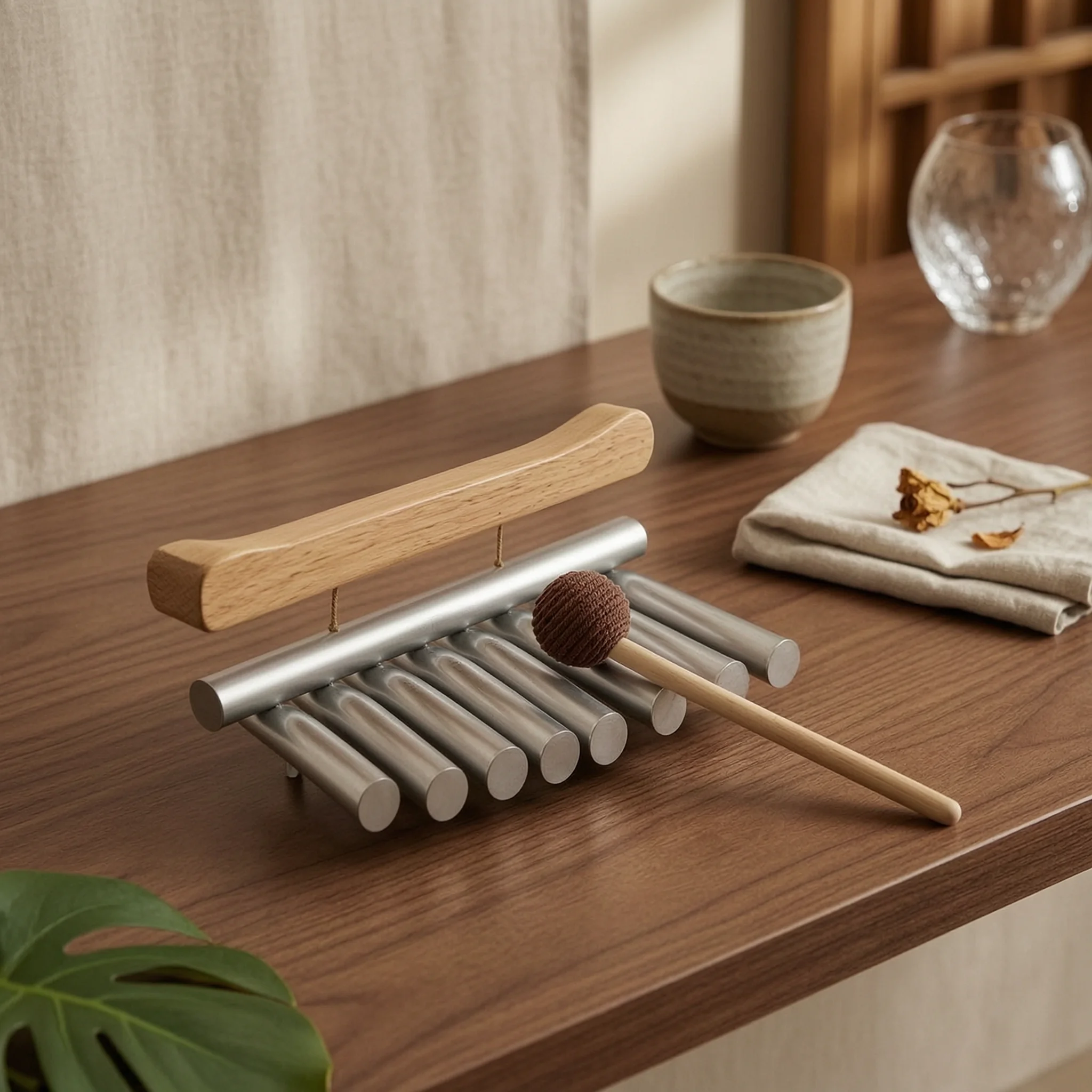 Handheld Wind Chime with Mallet Musical Bar Chime with Mallet Instrument Compact Single-Row for Meditators, Meditation