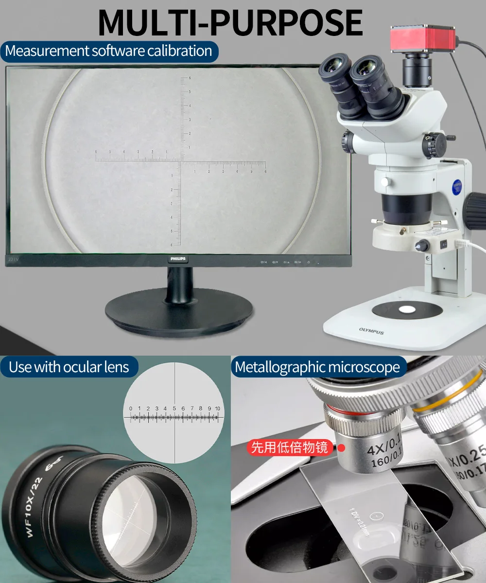 0.1-0.01mm Optical Glass Microscope Calibration Slides Reticle Ruler Microscope Stage Micrometer for Eyepieces Measurement