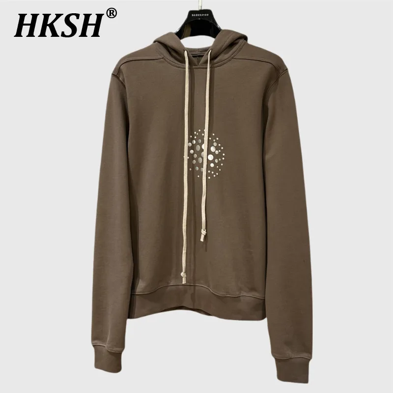 HKSH Primavera Scuro RO Stile Scuro Uomo Casual Coulisse Felpa con cappuccio Moda Chic Punk 3D Stampa Felpe Retro Pullover HK3970