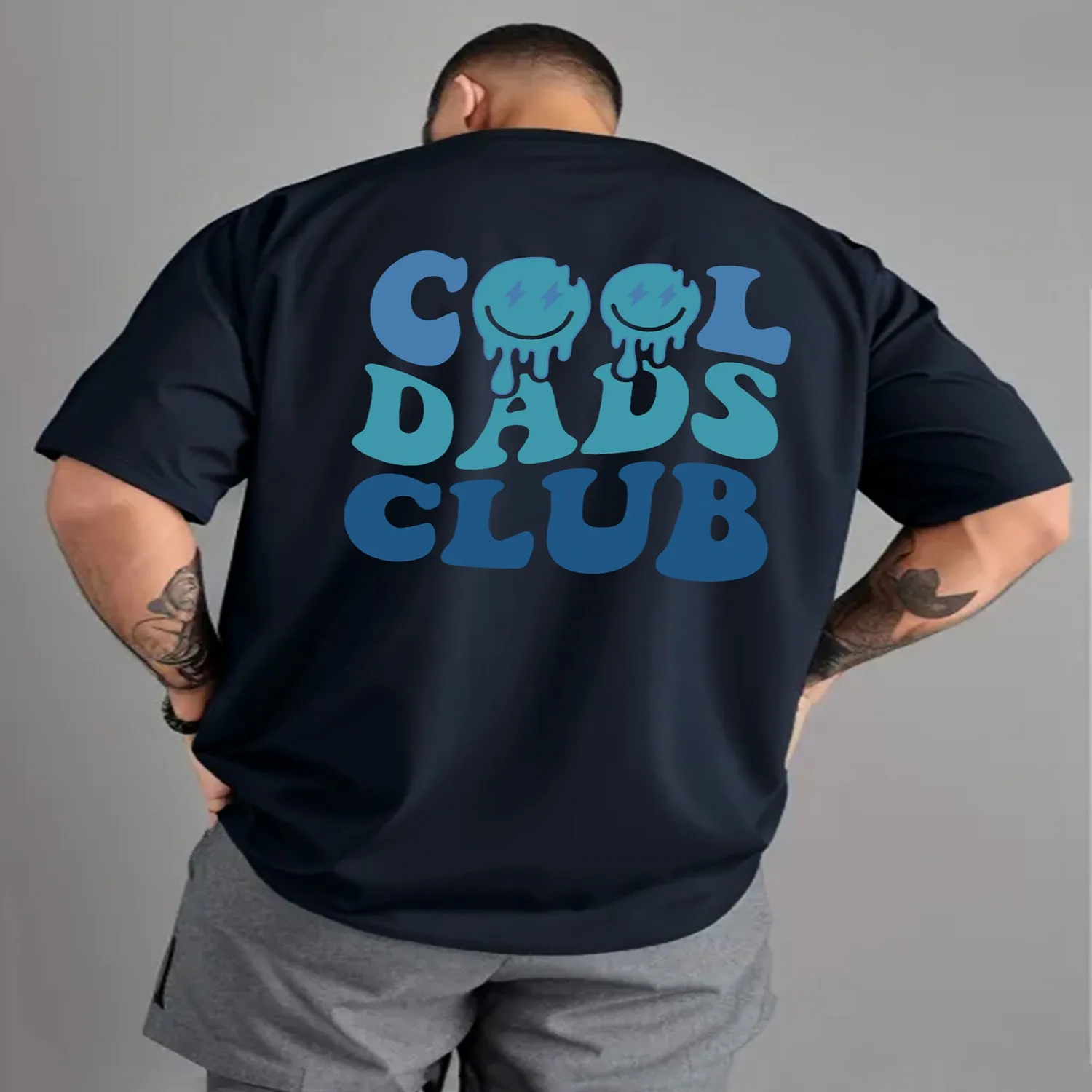 Men's Fashion Design Blue Cool Dad Club Letter Lightning Eye Smile Print, Lightweight and Comfortable T-Shirt, Gift for Father, Gift for Friend, Christmas Gift, Breathable Short-Sleeve T-Shirt fo Gift for him, Retro graphic tee