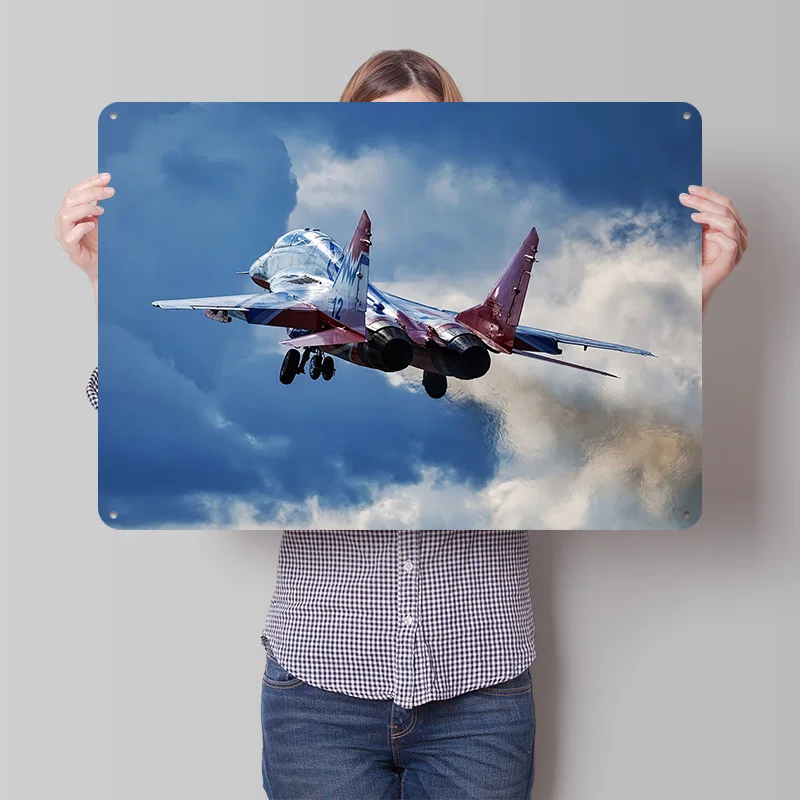 Mig-29 Fighter Jet in Flight Personalized 3D Textured Metal Poster Wall Art Vintage Tin Signs for Bar Accessories Wand Deko Sign