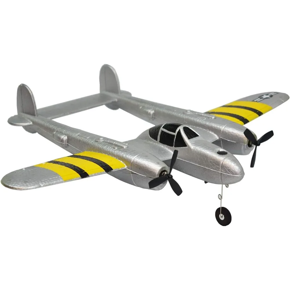 Avión RC de 2 canales de 2,4 GHz para principiantes: avión de iluminación P38 con características listo para volar