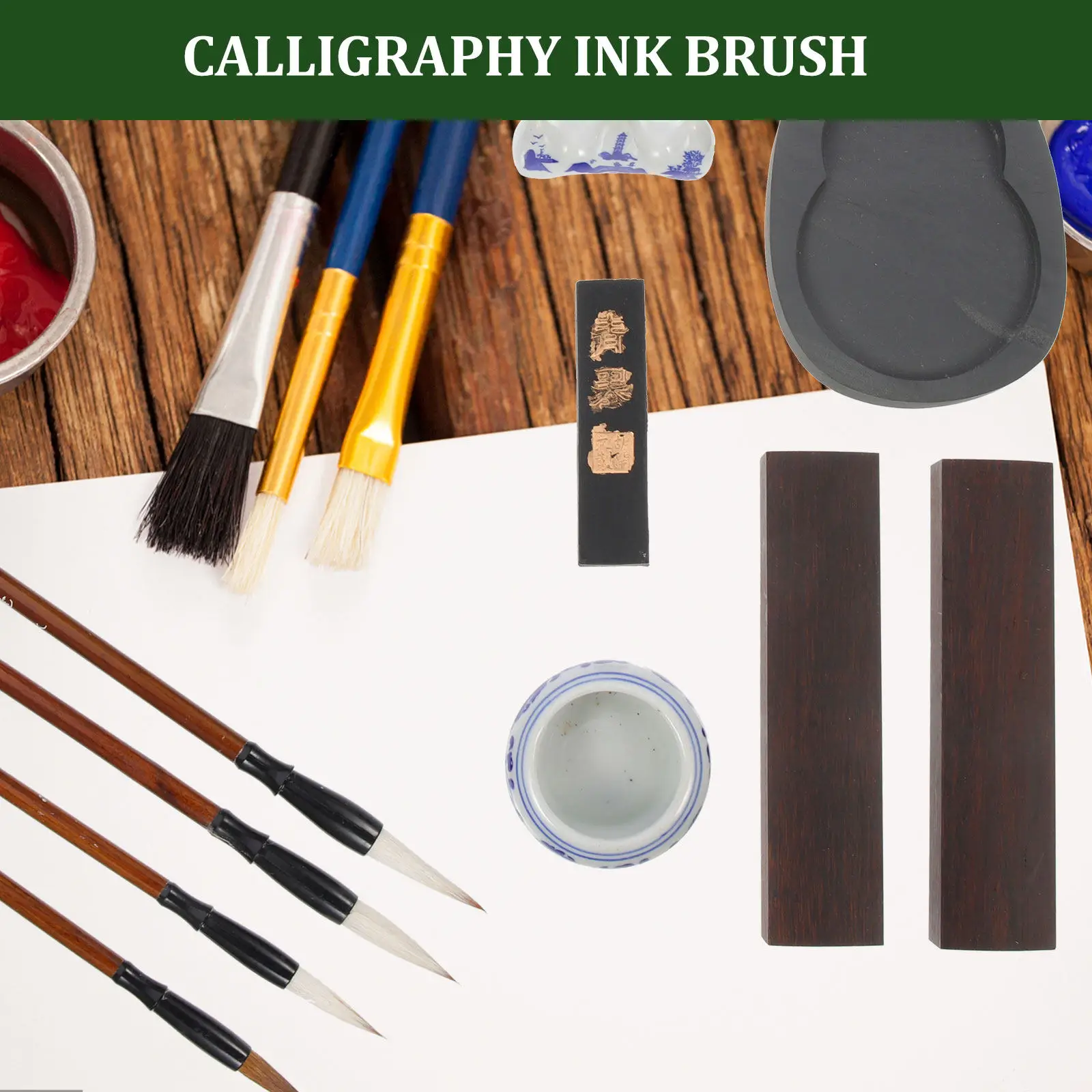 

1Set Calligraphy Practice Set with Portable Ink Brush Study Ink Stone and Writing Brush for Student Chinese Art Painting