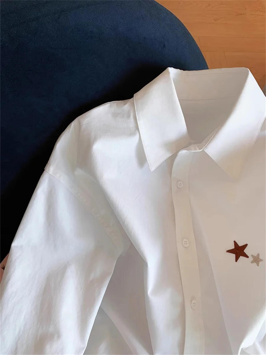 

Белый повседневный свободный воротник с звездным принтом, весенне-осенний дизайн, повседневная верхняя одежда, модная женская и мужская одежда