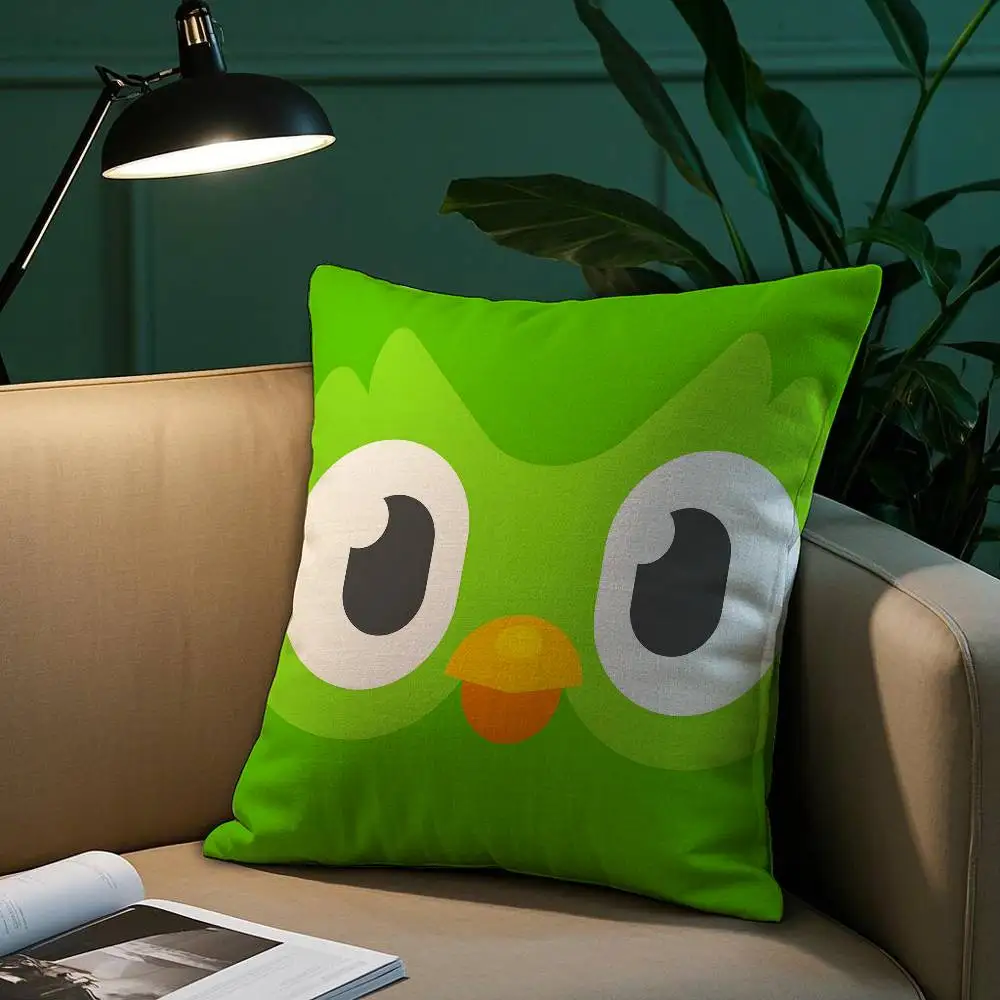 D-Duolingo Owl D-Duo Pillow Case Short Plush Print Cushion Cover Square Throw Pillow Covers Sofa Home Decor