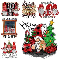 New Christmas Gnome Iron-on Transfer For Clothing DIY A-Level Washable T-shirts Thermal Sticker Merry Christmas Patches Applique