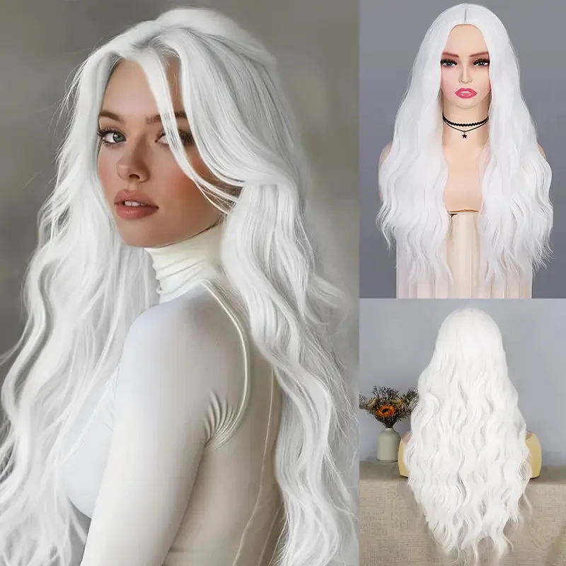 wig-european-and-american-women's-wig-multi-color-white-medium-length-curly-hair-chemical-fiber-headgear