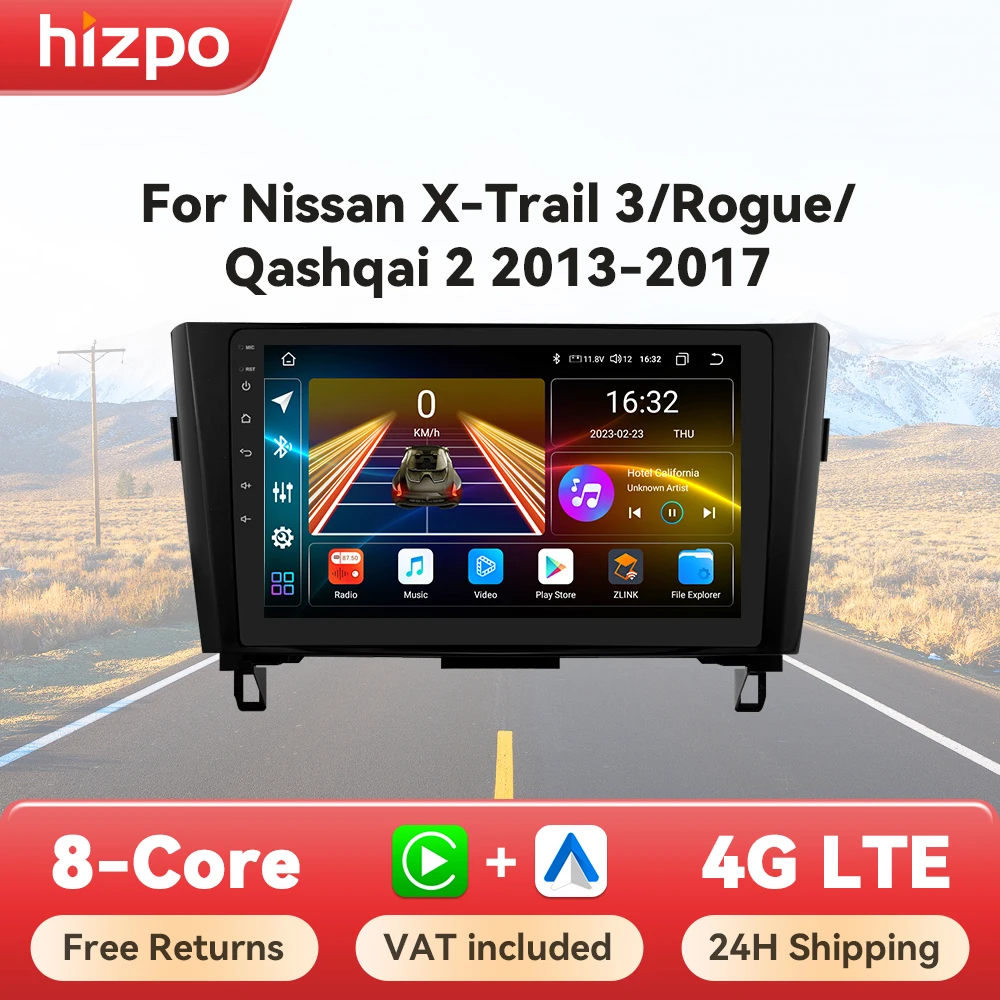 Hizpo 2din Autoradio Radio For Nissan Qashqai 2 X-Trail 3 T32 2013-2017 Car Multimedia Player GPS CarPlay Android Auto 4G Wifi