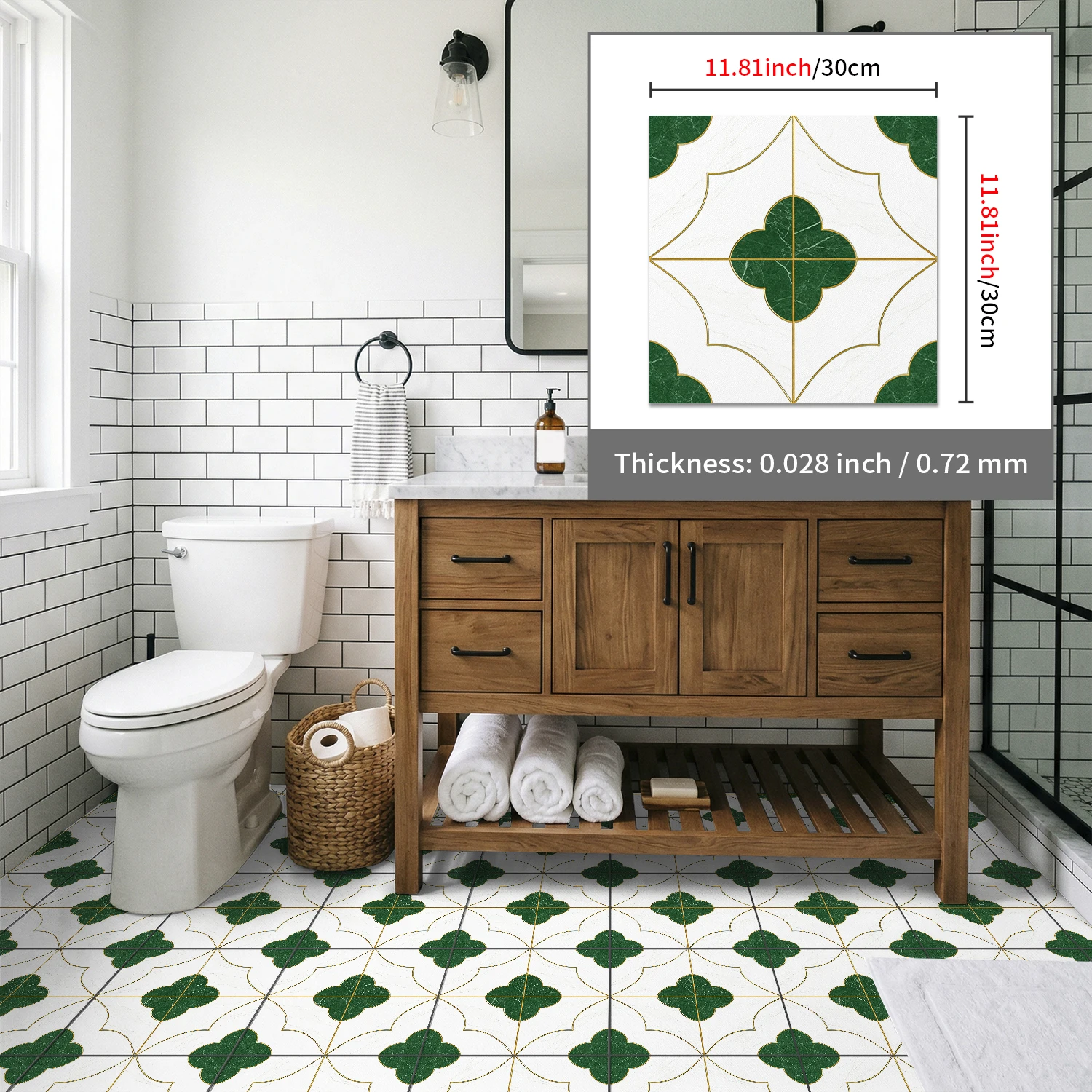 

Thickened Green Floral Floor Stickers, Waterproof Peel and Stick Tile Decals for Kitchen Bathroom Decor