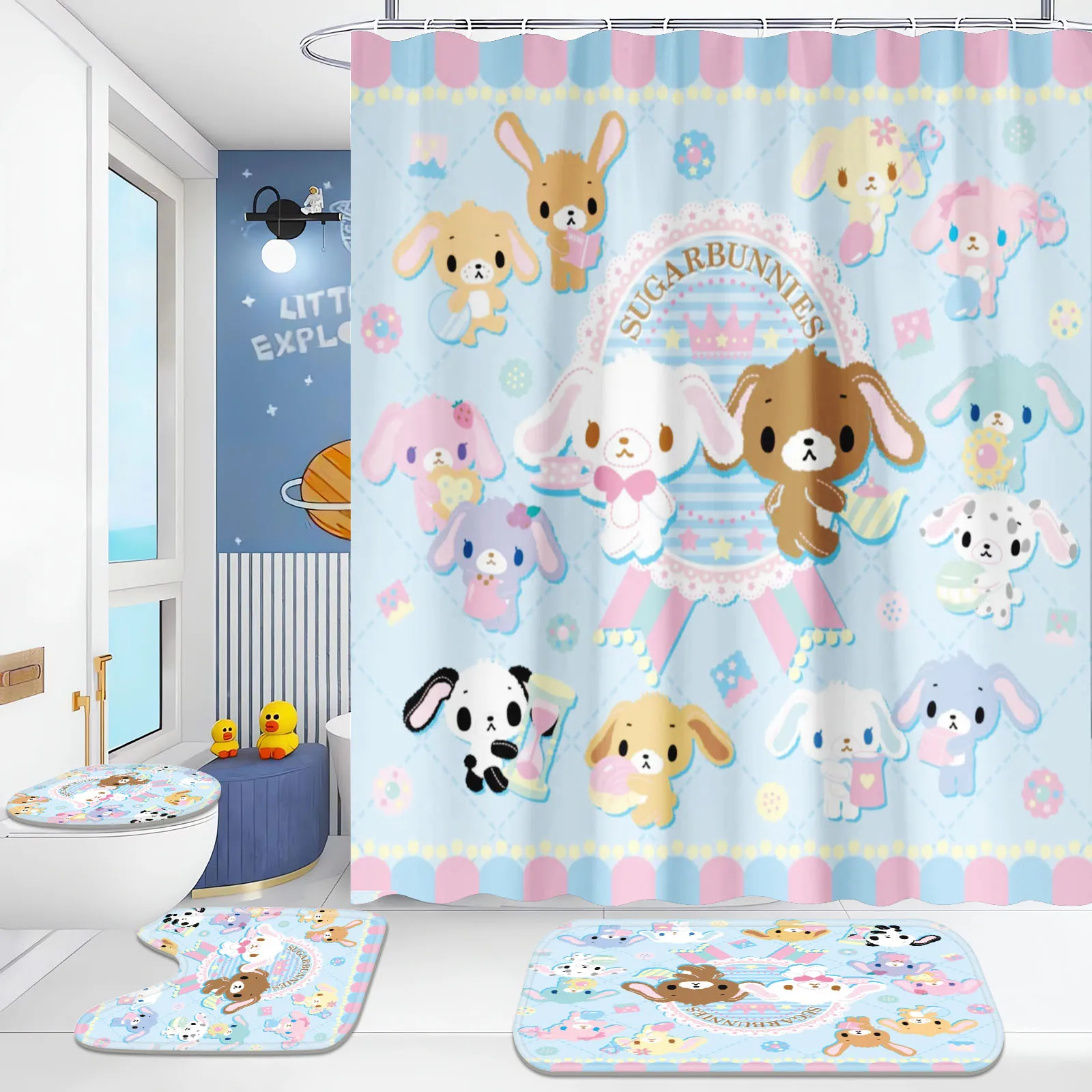 

Sugarbunnies Sanrio Anime Home Christmas Shower Curtain Skeleton Bathroom Accessories Decor Sets Full Set