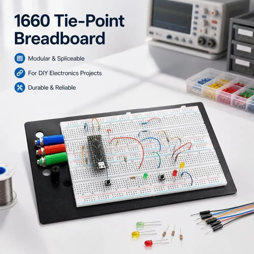 1660pts Solderless Breadboard 4 Bus Strips Multi-purpose Protoboard Test Board Reusable Sockets Electronic Circuit Board