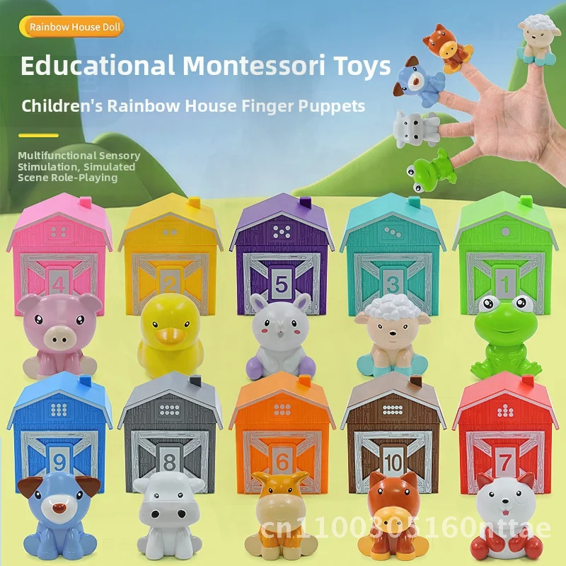 Juguete educativo de marionetas de mano para aprendizaje temprano para niños, Color arcoíris, conteo familiar, clasificación cognitiva a juego