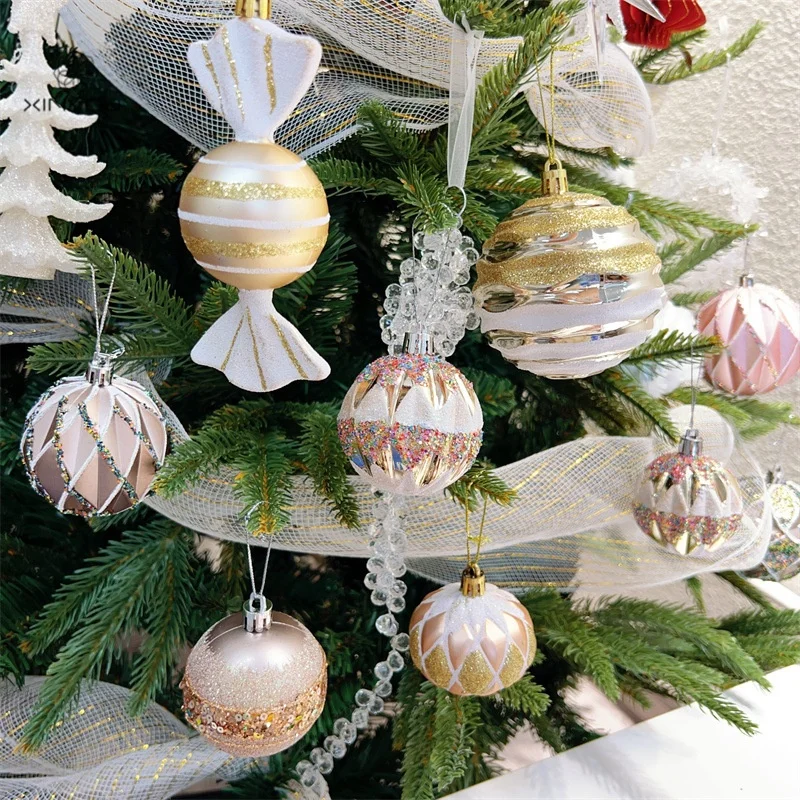 

6/8CM Christmas Senior Gold Powder Decoration Color Balls Christmas Tree Atmosphere Window Diy Decoration Set Hangings