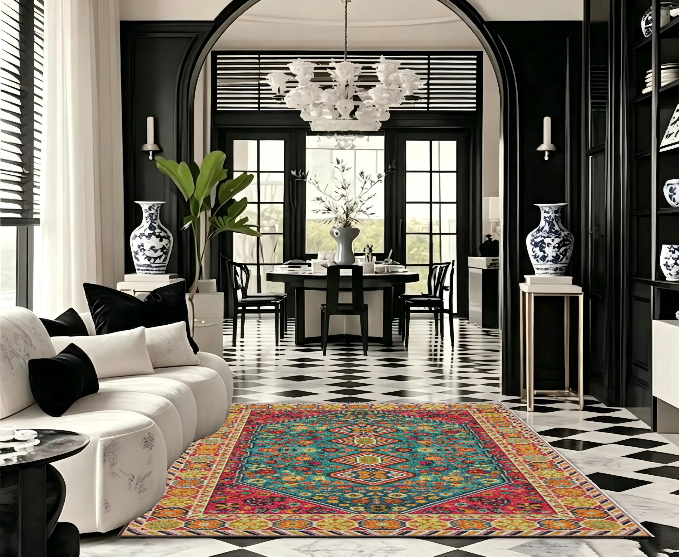 Bohemian Tribal Geometric Pattern Carpet, Colorful Vintage Ethnic Rug Suitable for Living Room, Bedroom, and Home Decor