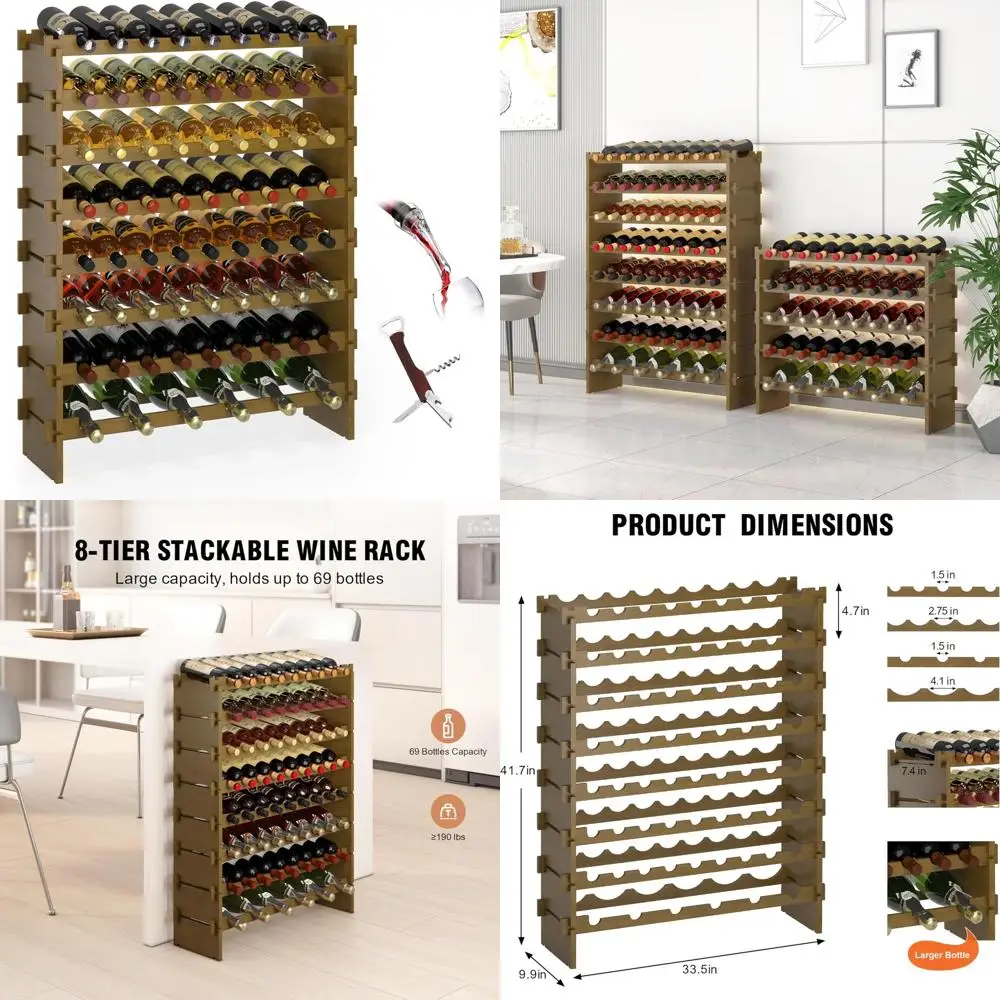 

Freestanding Bamboo Wine Rack - Stackable Floor Wine Storage, Wall-Mounted Modular Bottle Holder Display Shelf