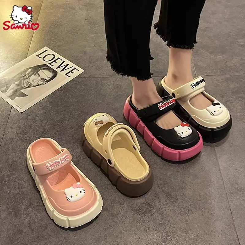 

2024 Sanrio Anime Thick Soled Perforated Shoes Cute Hello Kitty Cartoon Soft Fashion Non-Slip Baotou Slippers Gifts for Girls