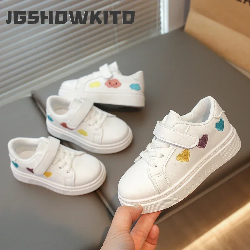 

Kids Casual Sneakers for Toddlers Boys Girls Unisex Children White Skate ShoesCartoon Clouds Heart Love Embroidery Sweet Soft