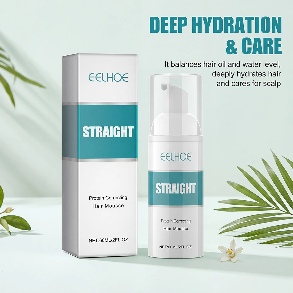 Keratin Hair Straightening Cream Smooth Frizz Control Repair Damaged Split Ends No Heat Straightener Leave-In Treatment