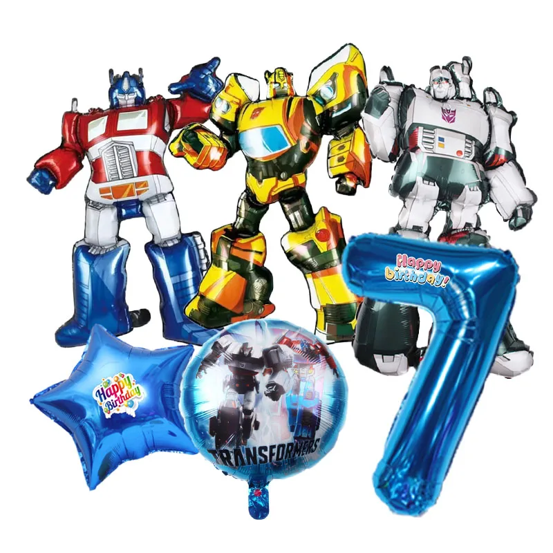 6-teiliges Set Transformations-Geburtstagsparty-Dekorationen Baby-Shower Optimus Prime Bumblebee Aluminiumfolie Digitalballons Geschenke – Detail 3