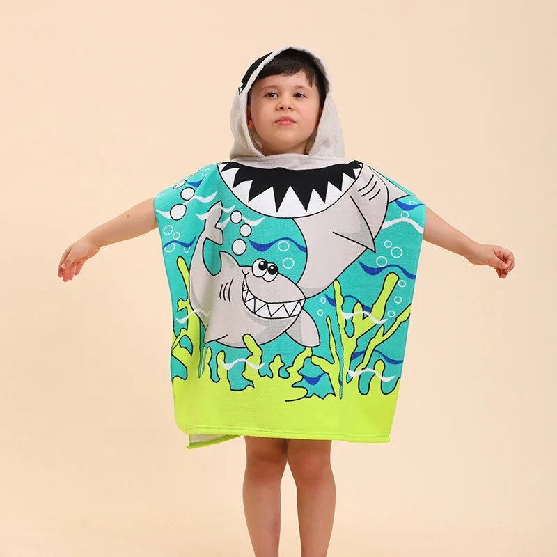 Children's Bath Towel Cape Baby Hooded Absorbent Cartoon Printed Beach Bathrobe