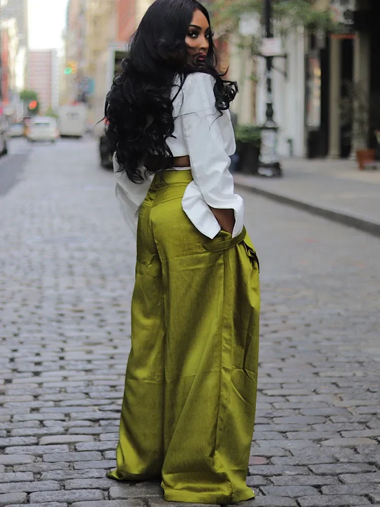 Solid Multi-pocket Loose Pants Women High Street Wide Leg Pants Straight High-waisted Oversized Y2K Trousers Pantalones De Mujer