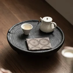Carbonized wood small tea tray creative round dry brewing table household kung fu tea set storage tray tea set accessories
