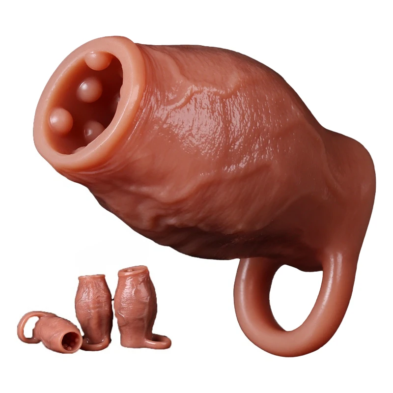 Thicken Cock Sleeve Lock Sperm Penis Ring Adult Men Sex Toy Enlarged and Soft Silicone Dick Sleeve Enlargement Sexy Toy Male 18+