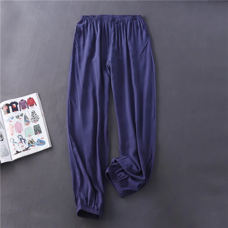 Summer Men Casual Trousers Cool and Comfortable Sleep Bottoms Viscose Joggers + Straight Pajama Pants Solid Pijama Mujer