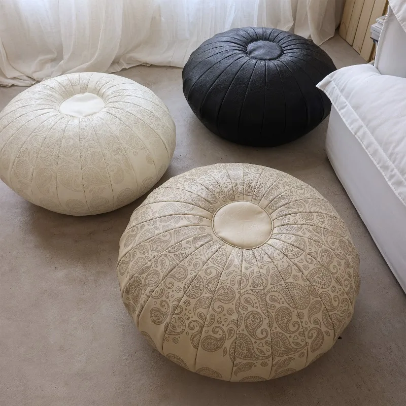 Paisley Pattern Cushion Cover Ottoman Pouf Cover Faux Leather Foot Rest For Old Clothes Storage Meditation Home Use Unstuffed