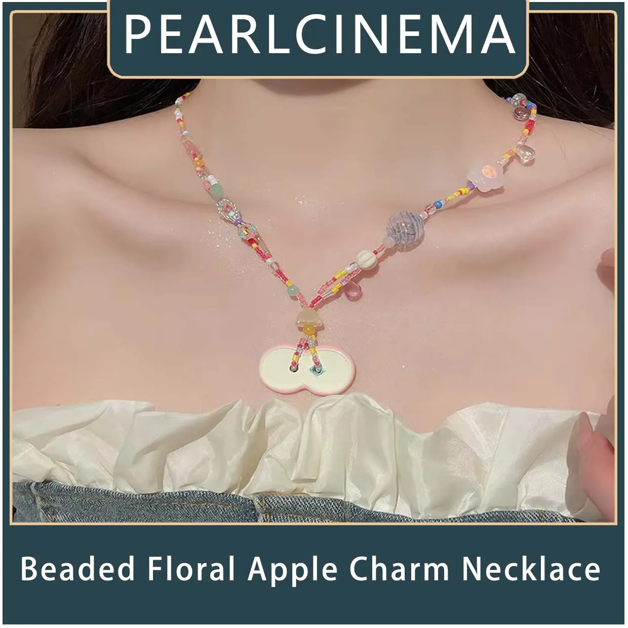 

BOX PEARLCINEMA Ожерелье с подвеской в виде яблока и бисера - богемные курортные украшения для женщин,