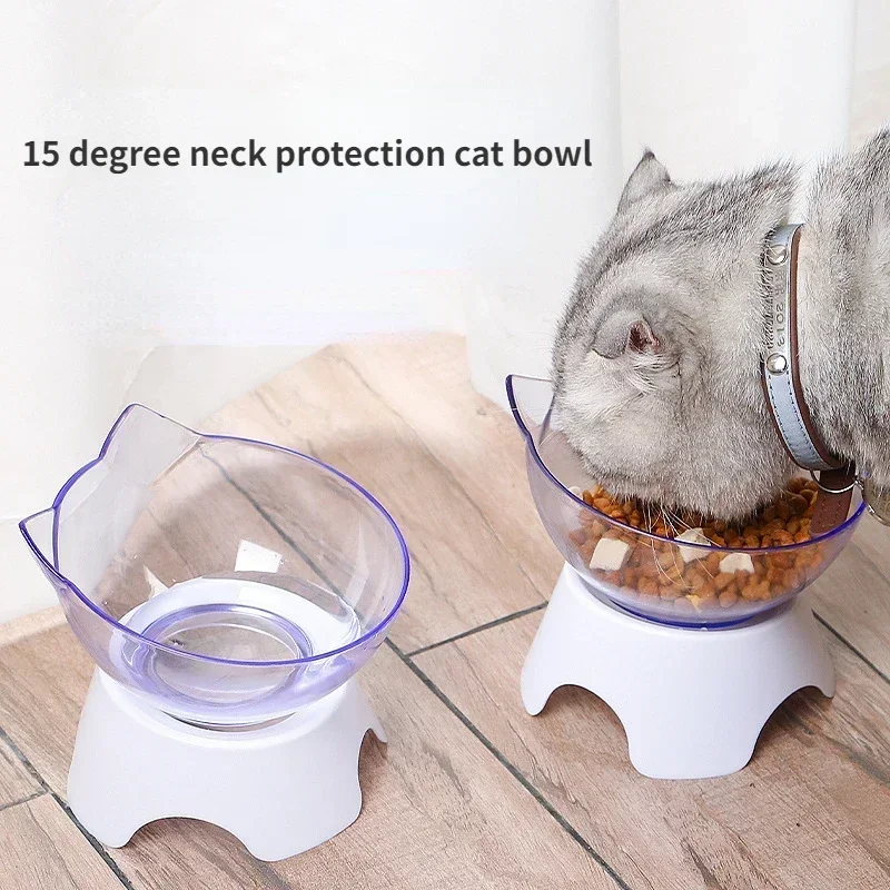 Non-slip For Cats Dogs Feeders Pet Food and Water Bowls With Stand Base Transparent Inclined Feeding Products Cat Bowl