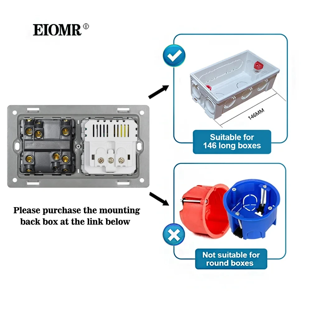 Комбинированная розетка EIOMR 2, стандарт ЕС, электрическая розетка 16A, 5V, 2,1A с usb-портом для зарядки типа c, настенная розетка