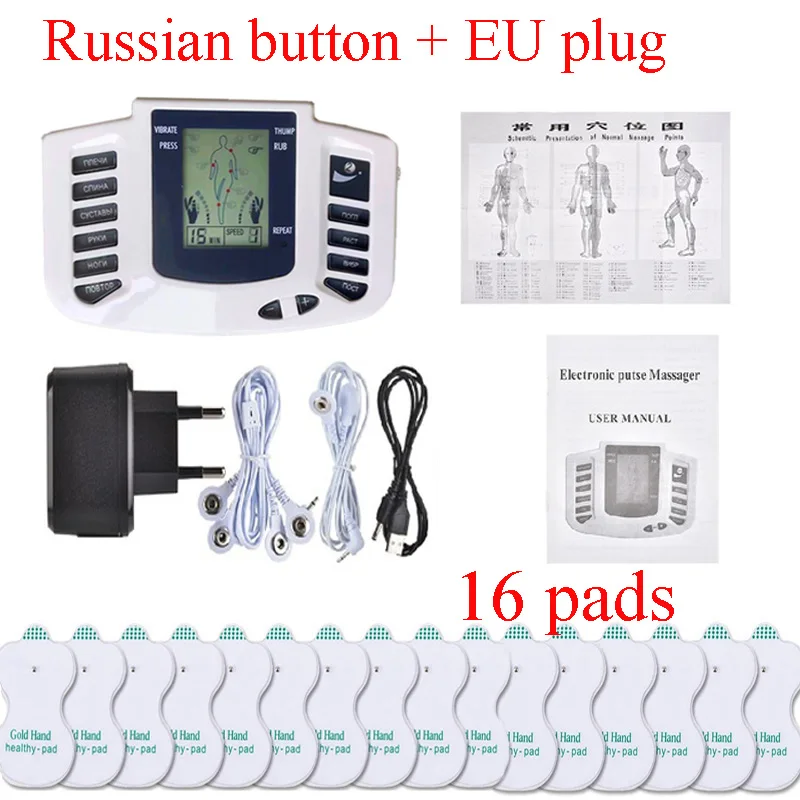 

16 Pads JR309 EMS Tens Massage Unit English Or Russian Electrical Pulse Acupuncture Full Body Relax Muscle Therapy Massager Stim